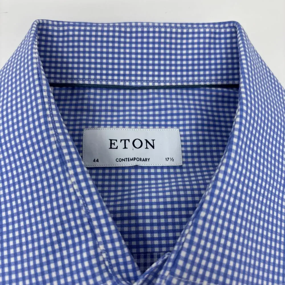 Eton 17 1/2 44 Contemporary‎ Blue Check Long Sleeve Button Up Shirt